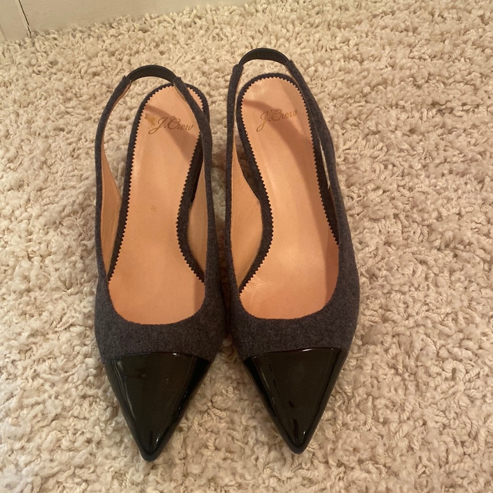JCREW SLINGBACK WOOL/PATENT LEATHER HEELS